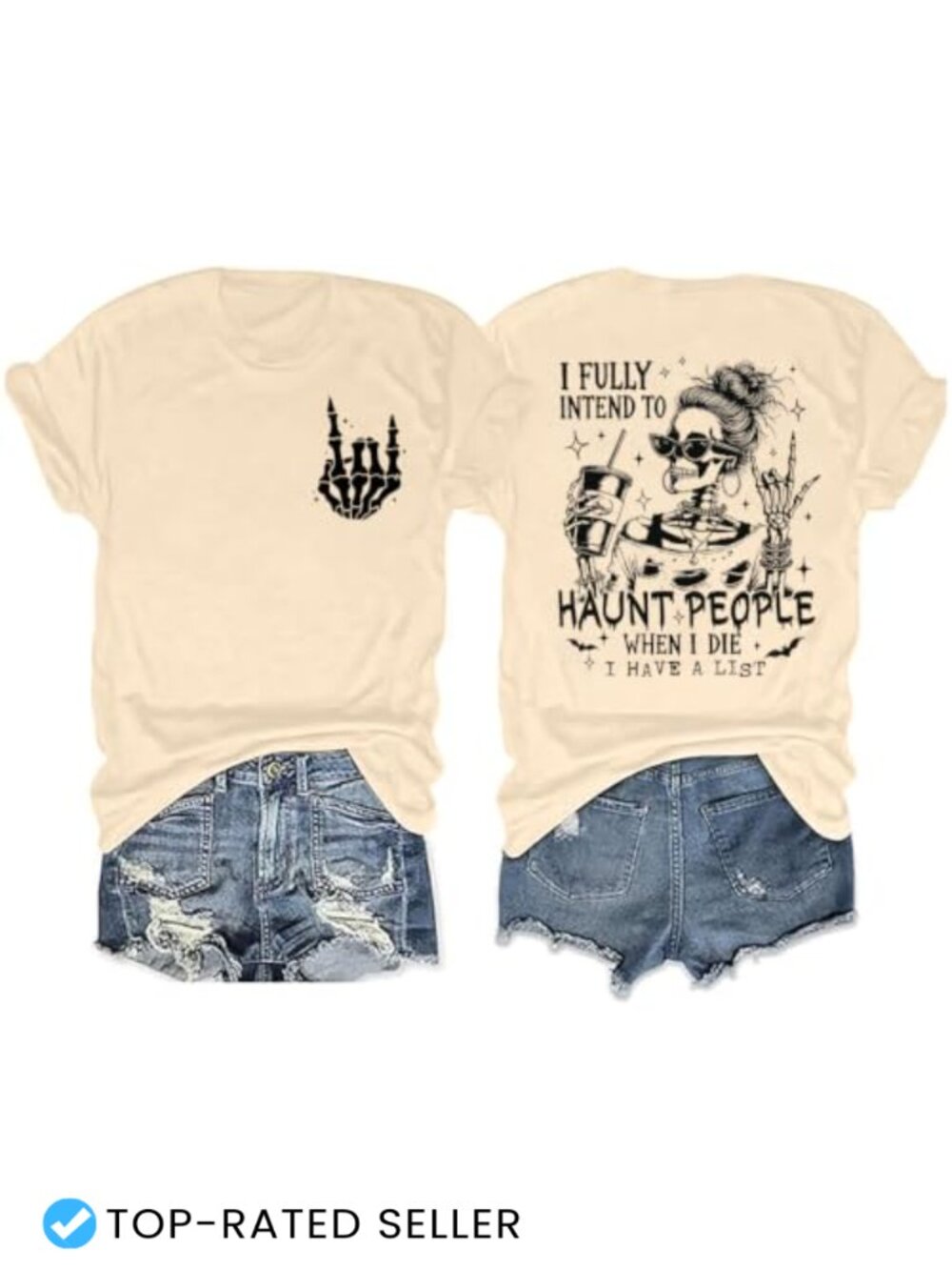 Funny Skeleton Graphic Tee Short Sleeve O-Neck Halloween Shirt Cotton Blend